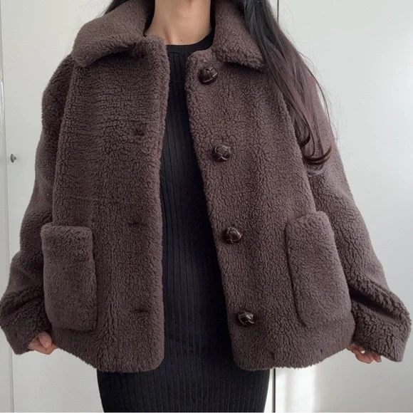 Zara Chocolate Teddy Jacket XS - Picture 4 of 8